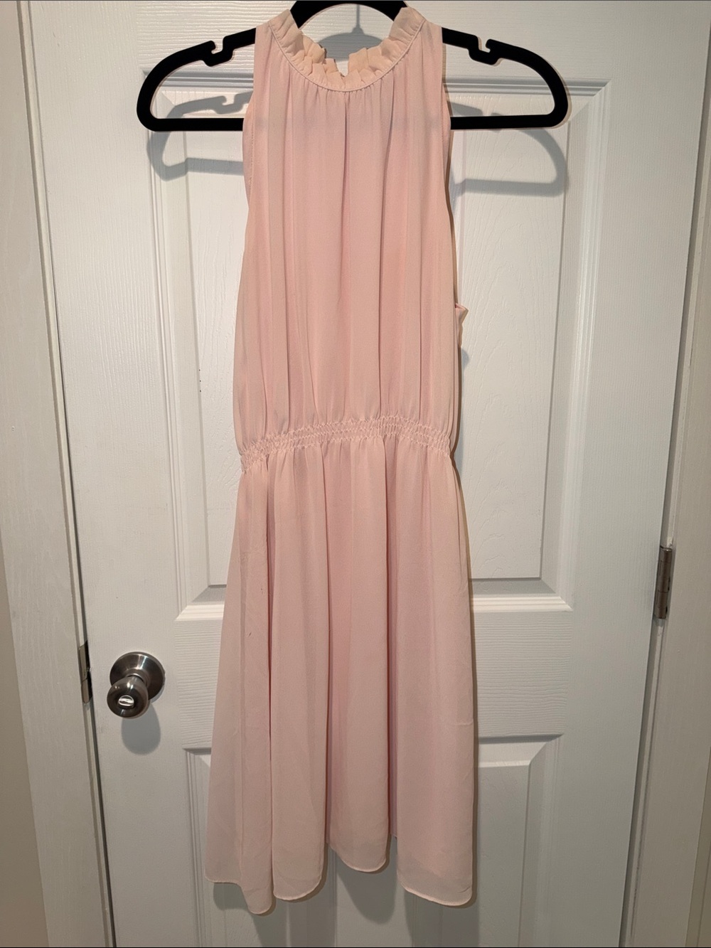 Light Pink Sleeveless Ruffle Neck Midi Dress